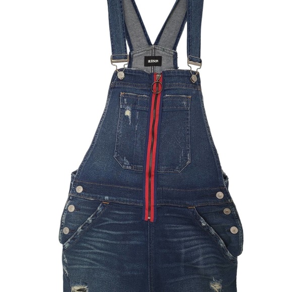 HUDSON JEANS Retail $235 JOEY DENIM EXPOSED ZIP SHORTALL ROMPER SZ Large #418 - Picture 4 of 10
